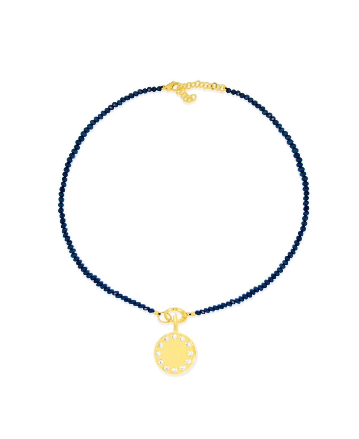 etoielle Created Blue Sapphire Bead Necklace with Disc Charm and Cz Accents Adjustable