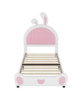Twin Size Upholstered Platform Bed with Ribbit Shaped Headboard