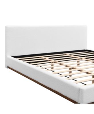 Elegant White Fabric Upholstered King Bed with Solid Wood Base