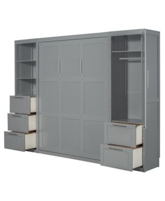  Murphy Bed Wall Bed with Closet, Drawers and Shelves