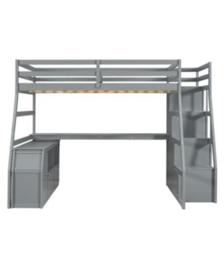 Full Size Loft Bed with 7 Drawers 2 Shelves and Desk