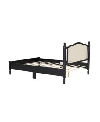 Queen Wooden Bed, Natural Rattan, Vintage