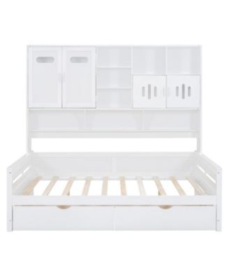 Wooden Daybed with Drawers, Cabinet, and Shelf