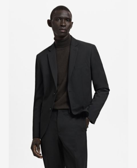 Мужской пиджак MANGO Stretch Fabric Super Slim-Fit Suit, цвет: Чёрный