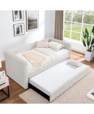 Twin Daybed Sofa Bed Pull-Out, Plaid Corduroy