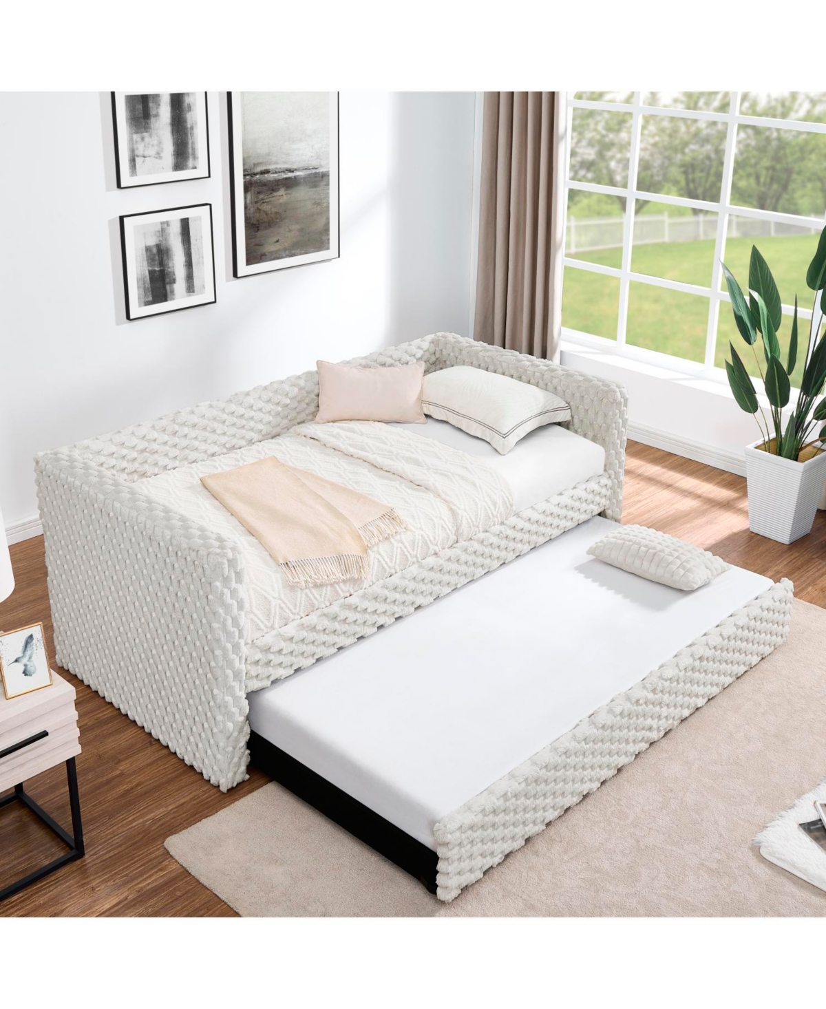 Streamdale Furniture Twin Daybed Sofa Bed Pull-Out, Plaid Corduroy