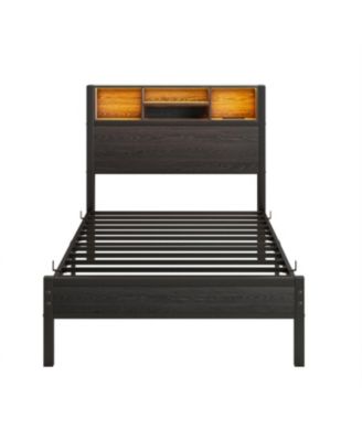 Twin Storage Bed Frame with Headboard, Charging, and Bookcase