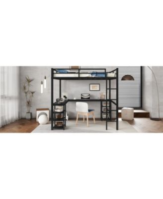 Full Metal Loft Bed with Desk & Shelves