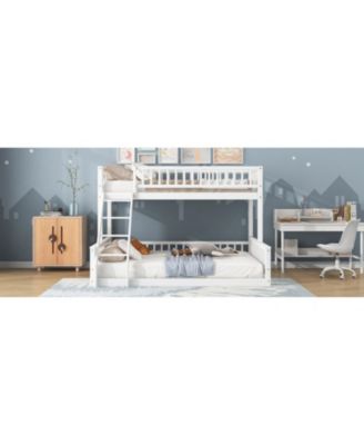 Twin XL over Queen Bunk Bed with Ladder and Guardrails