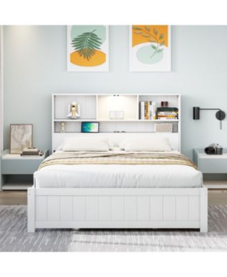 Twin Platform Bed with Bookcase Headboard, Downlight, Charger, Drawers