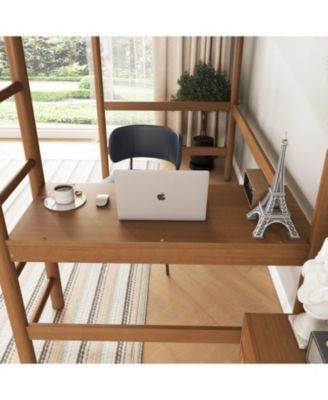 Upholstered Twin Loft Bed with Desk, Safety Rails, Teddy Fleece Headboard