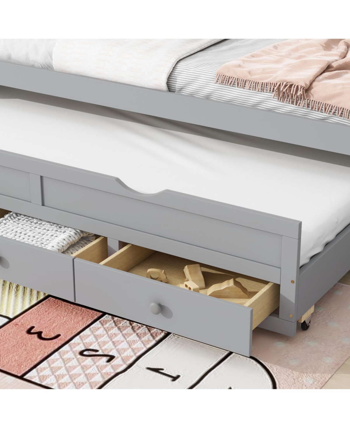 Streamdale Furniture Twin Pine Wood Bed with Headboard, Footboard, Trundle, and Storage