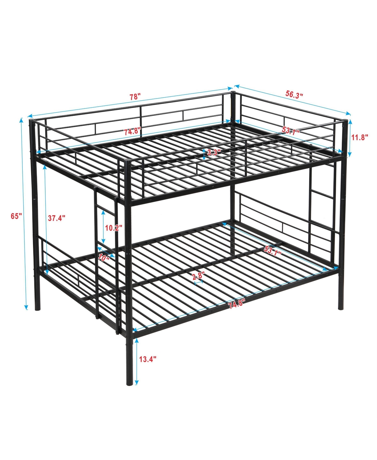 Streamdale Furniture Full Over Full Metal Bunk Bed, No Box Spring Needed, Easy Assemble