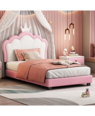 Streamdale Twin size Upholstered Princess Bed With Crown Headboard,Twin Size Platform Bed with Headboard