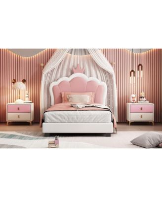 Streamdale Twin size Upholstered Princess Bed With Crown Headboard,Twin Size Platform Bed with Headboard