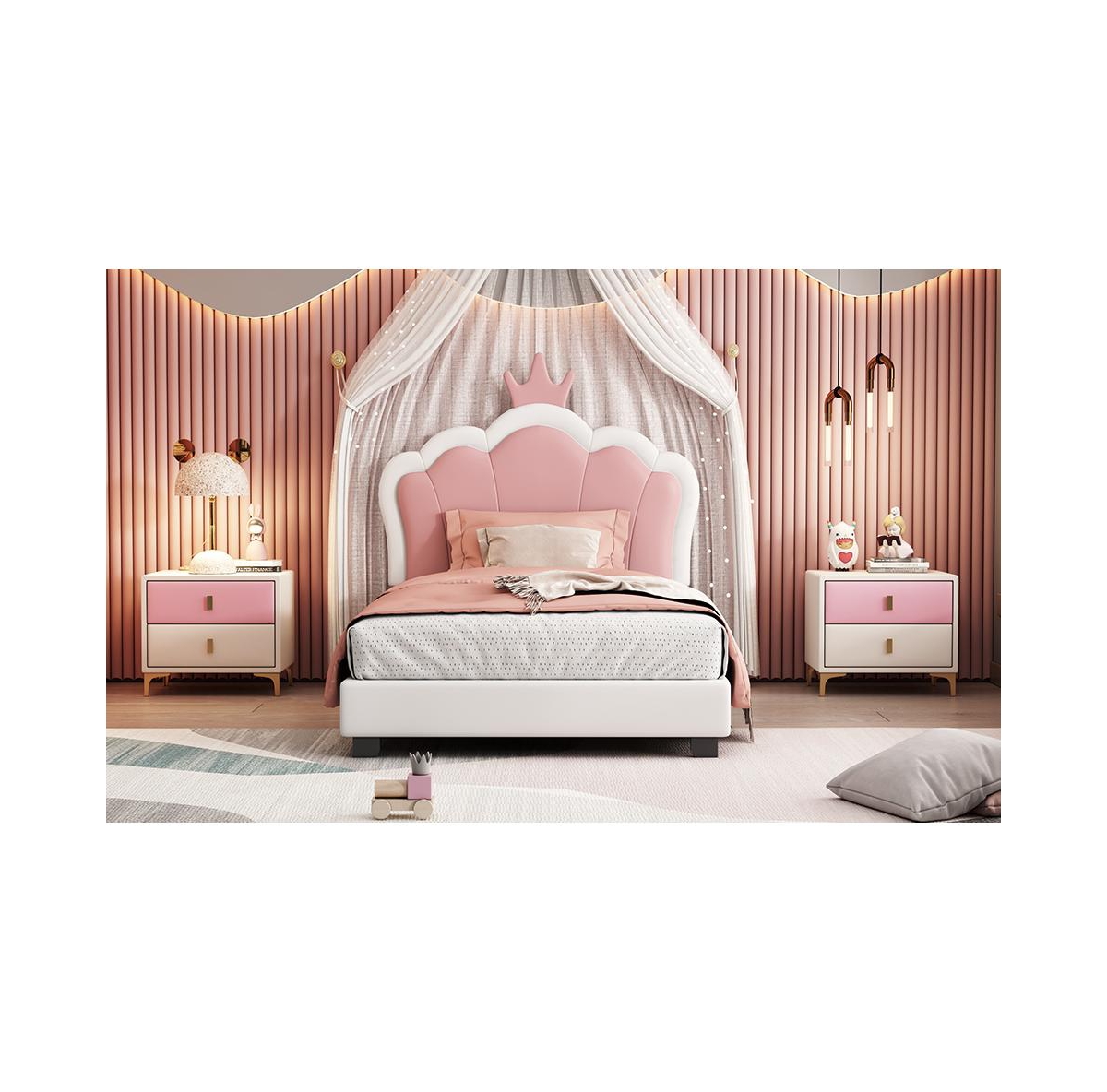 Streamdale Furniture Streamdale Twin size Upholstered Princess Bed With Crown Headboard,Twin Size Platform Bed with Headboard
