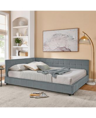  Queen Bed Frame with Tufted Sofa-Style Headboard (Grey, Queen Size)