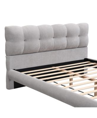Full Size Upholstered Platform Bed Frame with Cookie-Shaped Headboard, Easy Assembly, soft and comfortable