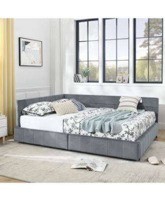 Queen Velvet Tufted Storage Bed with Backrest and Armrests