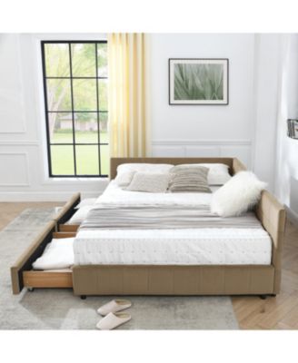 Streamdale Queen Bed Frame with Upholstered Tufted Headboard and Armrests, Velvet