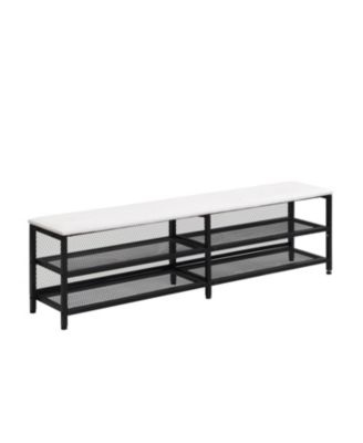 Metal Platform Bed with Two-Tier Storage Shelves, Wooden Storage Cabinet