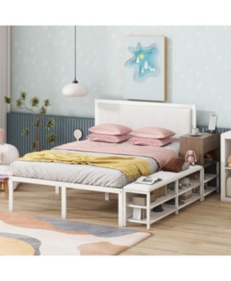 Metal Platform Bed with Two-Tier Storage Shelves, Wooden Storage Cabinet - Full