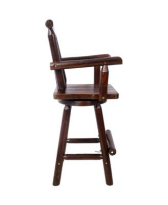 Rustic Fir Wood Bar Stool with Footrest and Wide Armrests