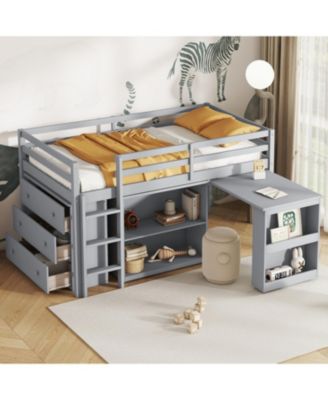 Streamdale Twin Loft Bed with Desk, Storage, and Safety Guardrail