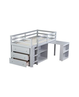 Streamdale Twin Loft Bed with Desk, Storage, and Safety Guardrail