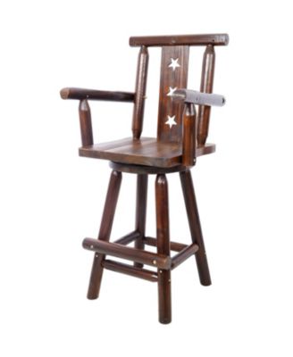  Rustic Wood Bar Stool with Star Backrest