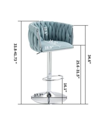 360 Woven Back Bar Stools, Set of 2, Adjustable Height, Silver Chrome