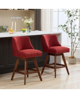 Counter Height Swivel Barstools, 26" H Seat Height Upholstered Bar Stools Set of 2, Fabric in Wine Red