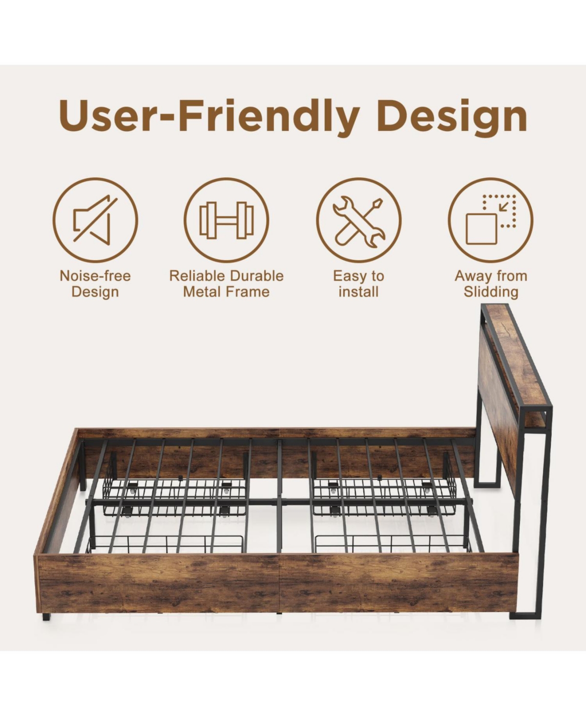 Streamdale Furniture Full Bed Frame with Storage and Charging Station, Easy Assembly