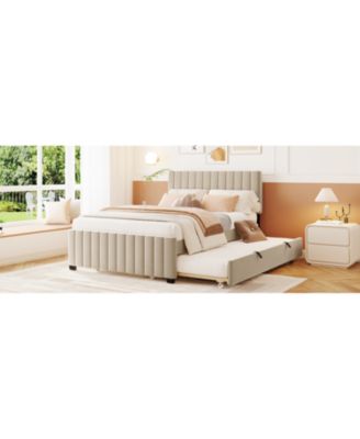 Full Size Velvet Upholstered Platform Bed with Twin Size Trundle