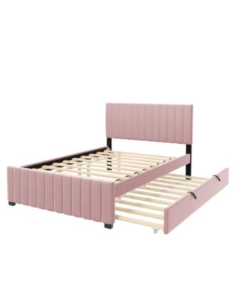 Full Size Velvet Upholstered Platform Bed with Twin Size Trundle