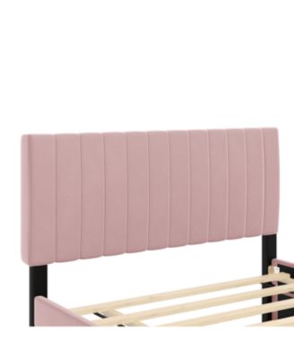 Full Size Velvet Upholstered Platform Bed with Twin Size Trundle
