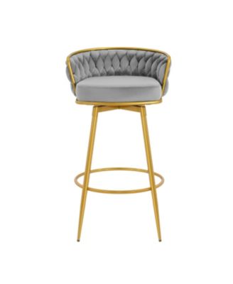 Streamdale Set of 2 Swivel Bar Stools with Woven Backrest and Gold Legs
