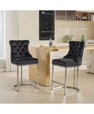  Modern Velvet Counter Height Barstools (Black, Set of 2