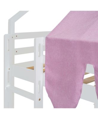 Wooden Loft Bed House-shaped Frame with a Tent