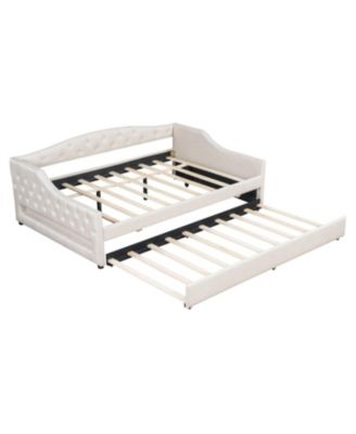 Upholstered Full XL Size Daybed with LED Belt and Trundle