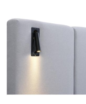 Chic Linen Upholstered Bed with Integrated Lights and Shelves King