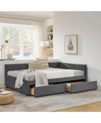 Tufted Upholstered Bed Frame with Drawers Velvet