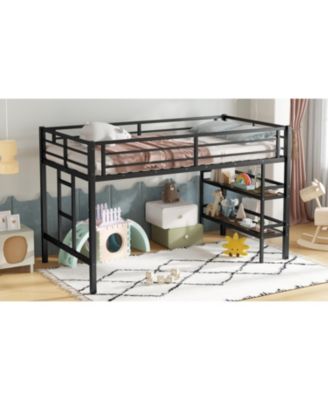 Twin Metal Loft Bed with Shelf & Ladder