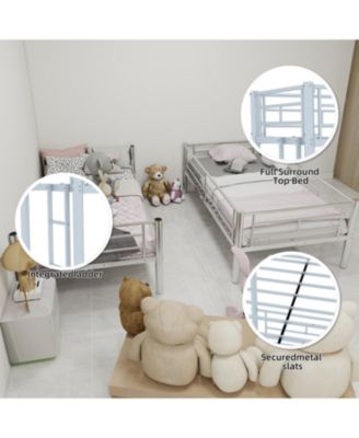Twin Over Twin Metal Bunk Bed with Ladders & Guardrail