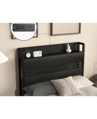 Twin Bed Frame with Storage Black Metal Platform