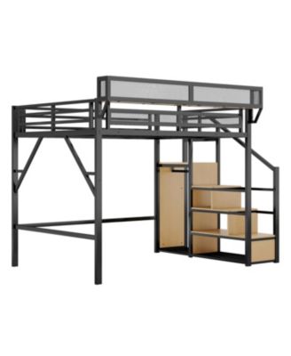 Queen Loft Bed with Stairs & Storage - Black