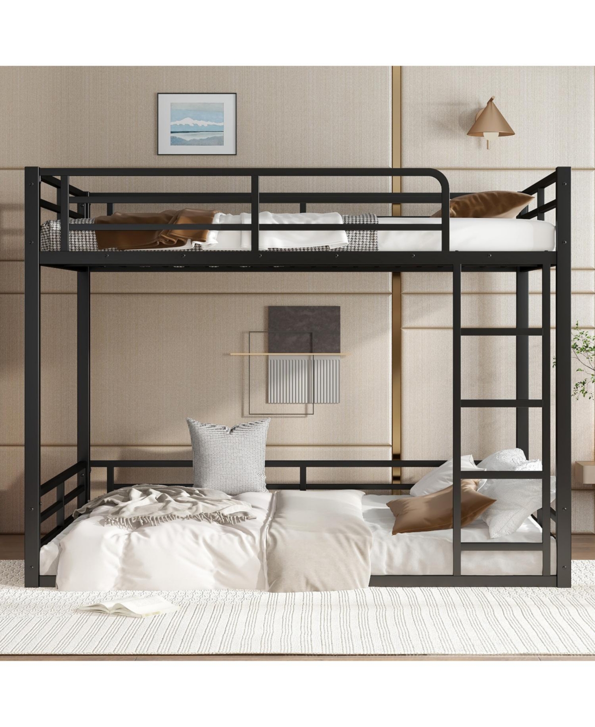 Streamdale Furniture Metal Full Xl Over Full Xl Bunk Bed Frame - Black