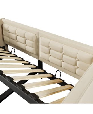 Upholstered Twin Daybed with Hydraulic Storage, USB Charging, Tufted Back, Beige Velvet