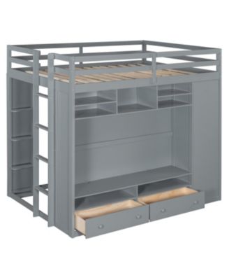 Full size Loft Bed with Drawers, Shelves and Light