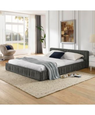 Upholstered Platform Bed with Headboard, Chenille Fabric, Grey